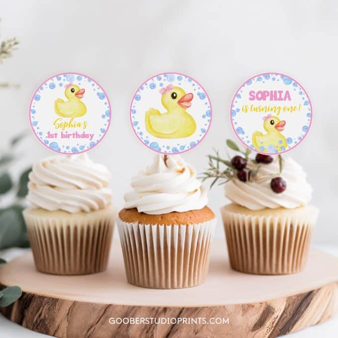 Rubber Duck Birthday Cupcake Toppers - Image 3