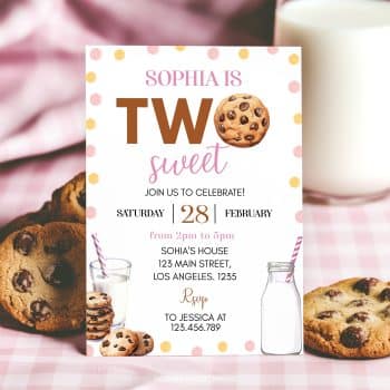 Two Sweet Milk and Cookies Birthday Invitation