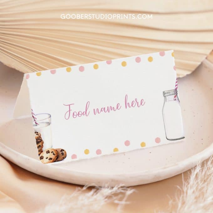 Milk and Cookies Birthday Food Tent Cards