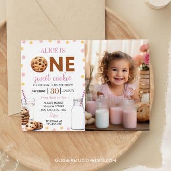 Milk and Cookies First Birthday Photo Invitation