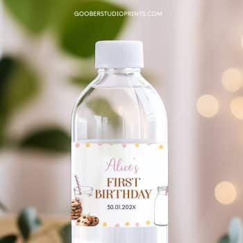 Milk and Cookies Birthday Water Bottle Label