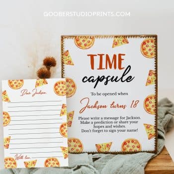 Pizza Birthday Time Capsule Sign & Card