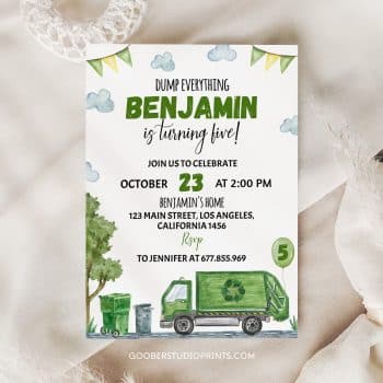 Garbage Truck Birthday Invite