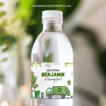 Garbage Truck Birthday Water Bottle Label