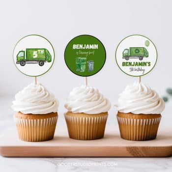 Garbage Truck Birthday Cupcake Toppers