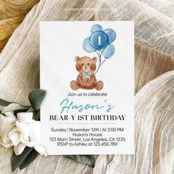 Teddy Bear First Birthday Invitation