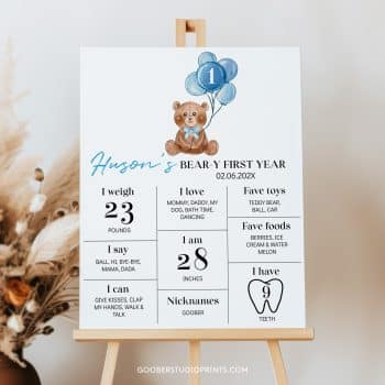 Teddy Bear Birthday Milestone Poster