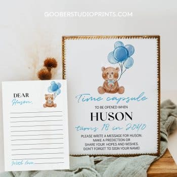 Teddy Bear Birthday Time Capsule Sign & Card