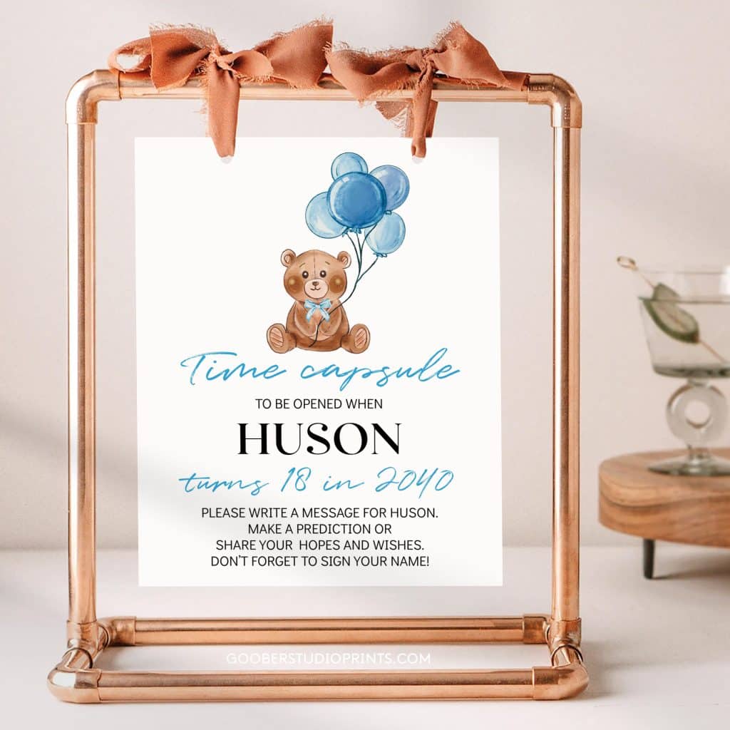 Teddy Bear Birthday Time Capsule Sign & Card - Goober Studio Prints