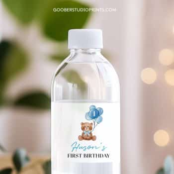 Teddy Bear Birthday Water Bottle Label
