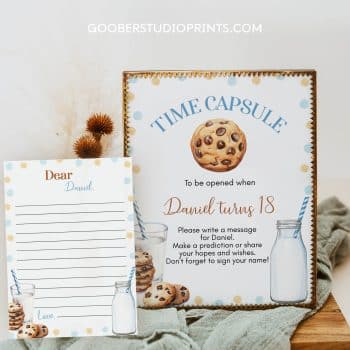 Milk and Cookies Birthday Time Capsule Sign & Card