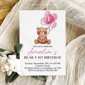 Teddy Bear First Birthday Invitation