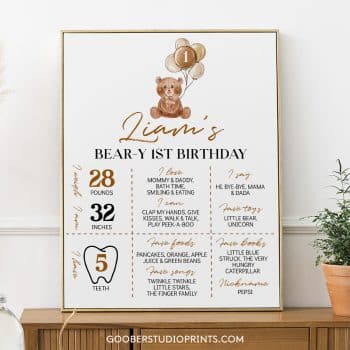 Teddy Bear Birthday Milestone Poster