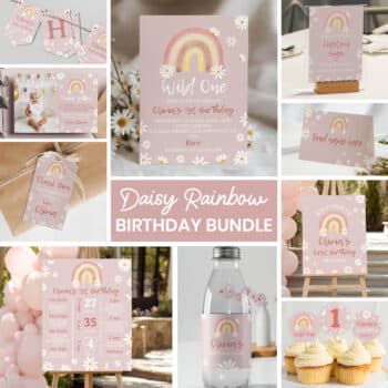Daisy Rainbow Birthday Invitation Bundle