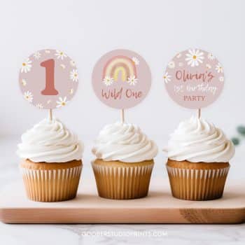 Daisy Rainbow Birthday Cupcake Toppers