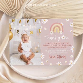 Daisy Rainbow Birthday Thank You Card