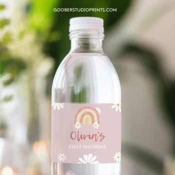 Daisy Rainbow Birthday Water Bottle Label