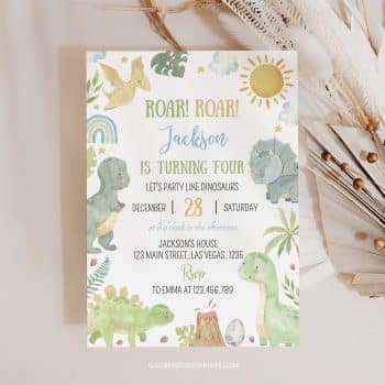 Cute Dinosaur Fourth Birthday Invitation