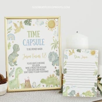 Cute Dinosaur Birthday Time Capsule Sign & Card