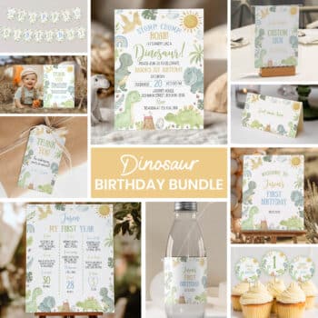 Cute Dinosaur Birthday Invitation Bundle