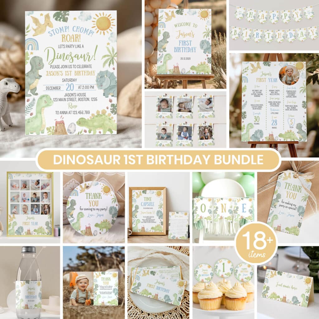 Cute Dinosaur Birthday Party Bundle - Goober Studio Prints