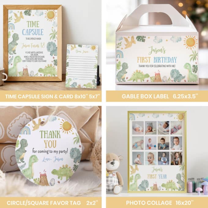 Cute Dinosaur Birthday Party Bundle - Goober Studio Prints