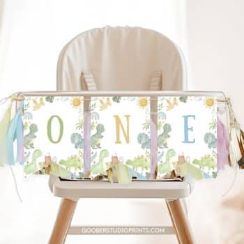 Cute Dinosaur Birthday Highchair Banner