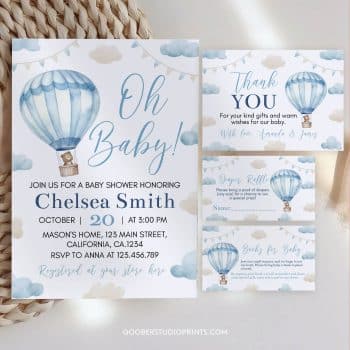 Hot Air Balloon Baby Shower Invitation Set