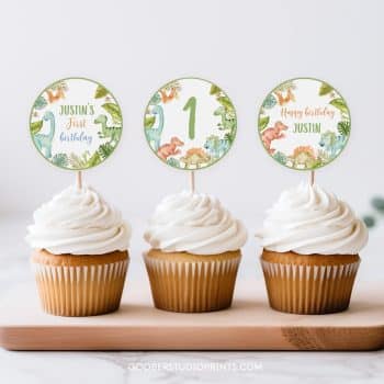 Dinosaur Birthday Cupcake Toppers