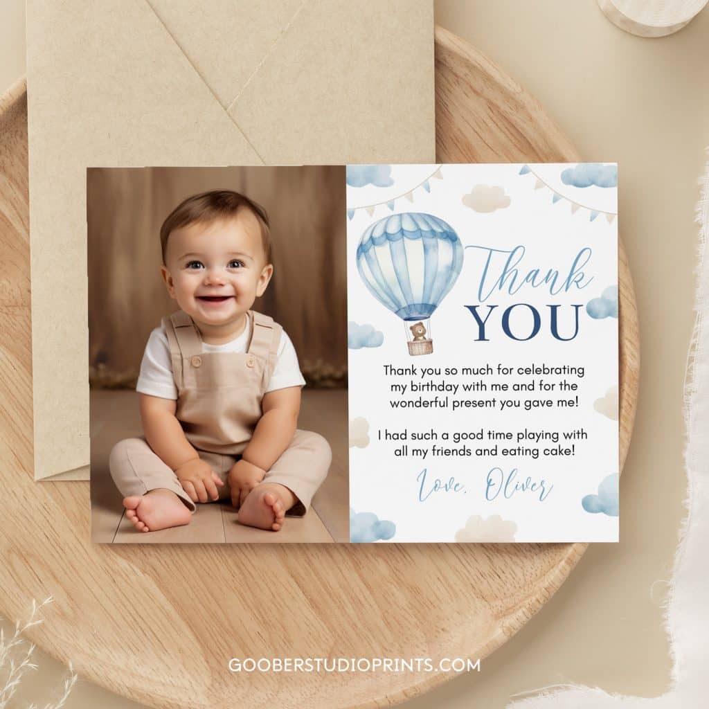 Hot Air Balloon Birthday Thank You Card - Goober Studio Prints
