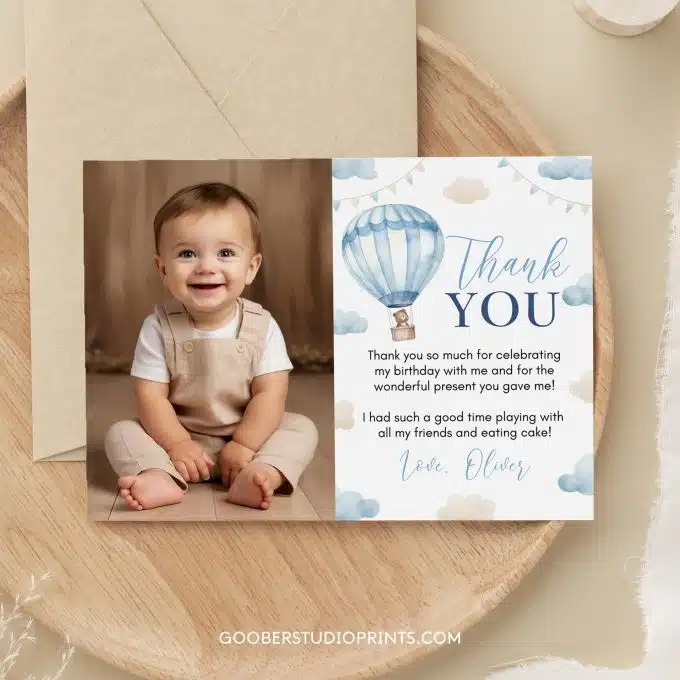 Hot Air Balloon Birthday Thank You Card