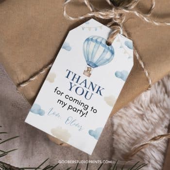 Hot Air Balloon Birthday Thank You Tag