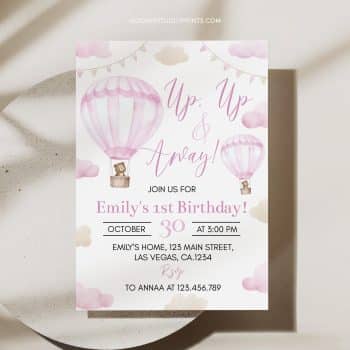 Hot Air Balloon First Birthday Invite