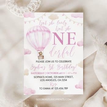Hot Air Balloon First Birthday Invitation