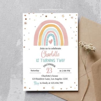 Free Boho Rainbow Birthday Invitation