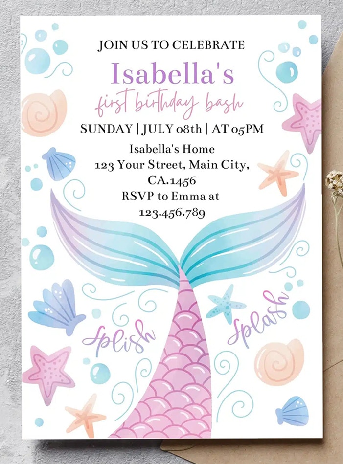 free editable mermaid birthday invitation 2