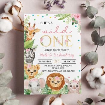 Free Wild One First Birthday Girl Invitation