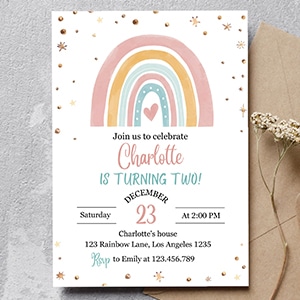 boho rainbow free kids birthday invitations