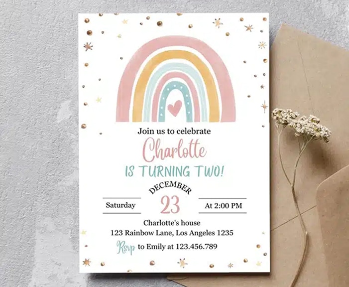 free boho rainbow birthday invitation template printable