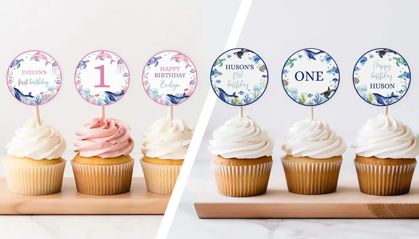 ocean birthday cupcake toppers