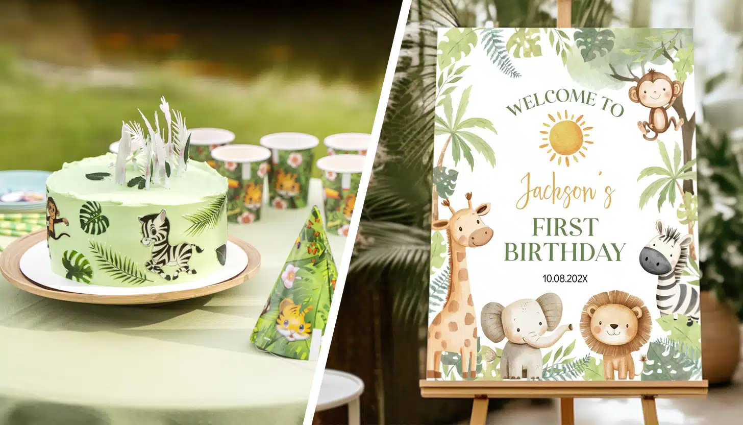 wild one birthday theme party and welcome sign