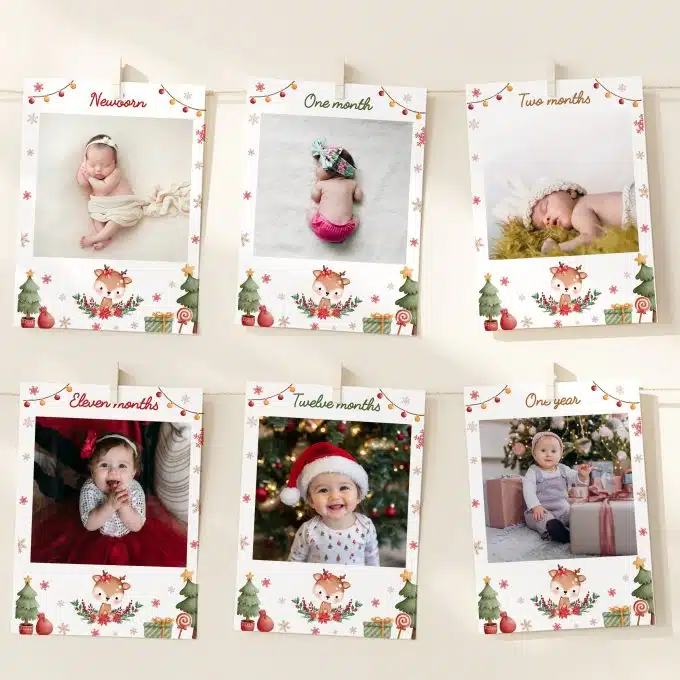 Christmas Reindeer Birthday Monthly Photo Banner