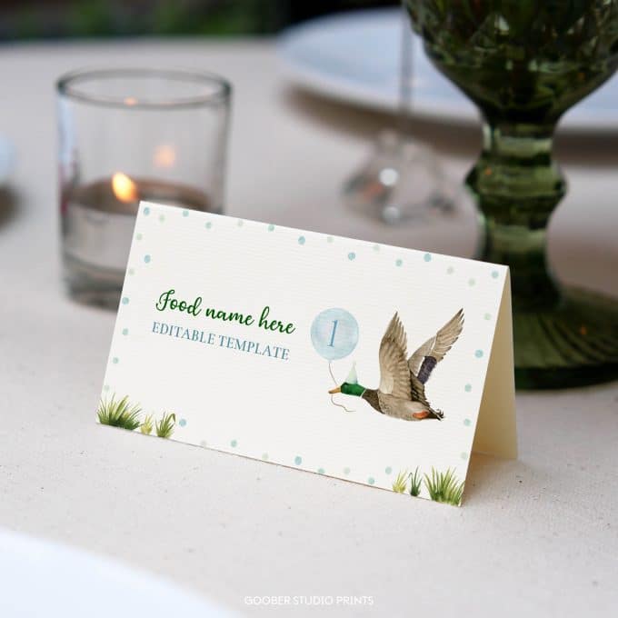 One Lucky Duck Birthday Food Tent Cards