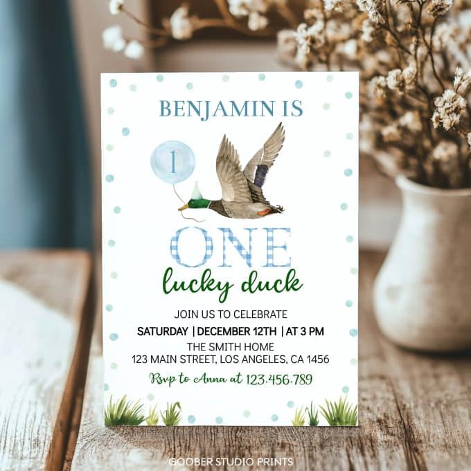 One Lucky Duck Birthday Invitation