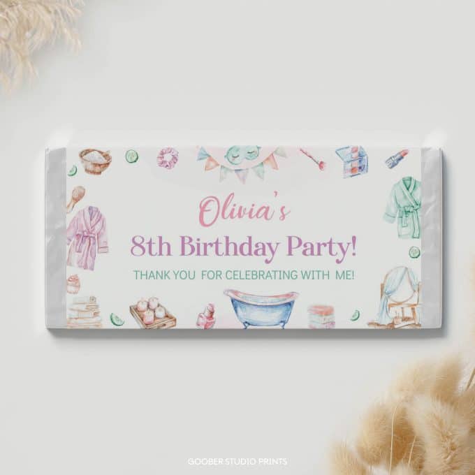 Spa Birthday Party Chocolate Bar Wrappers - Image 2