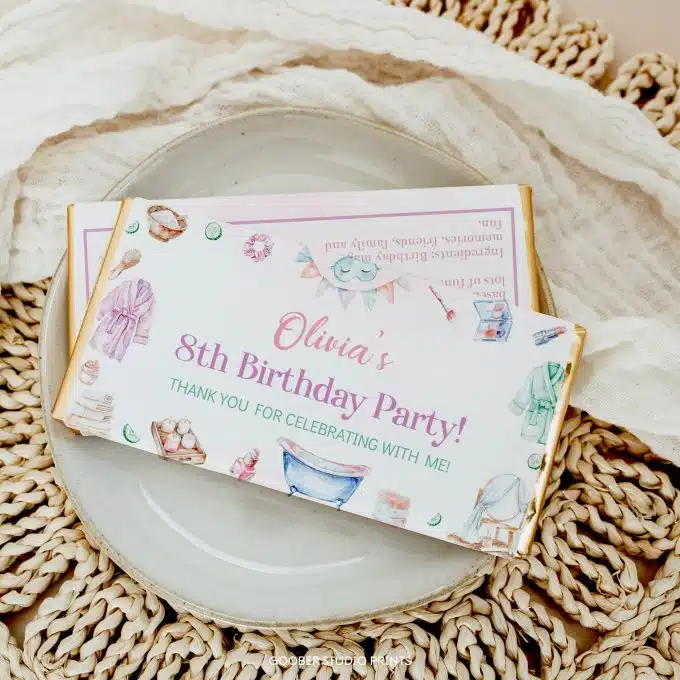 Spa Birthday Party Chocolate Bar Wrappers