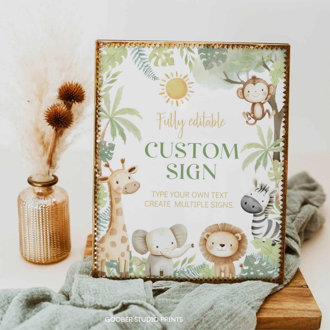 Safari Wild One Birthday Custom Sign