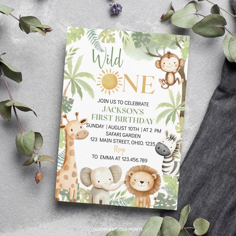 Safari Wild One Birthday Invitation - Goober Studio Prints