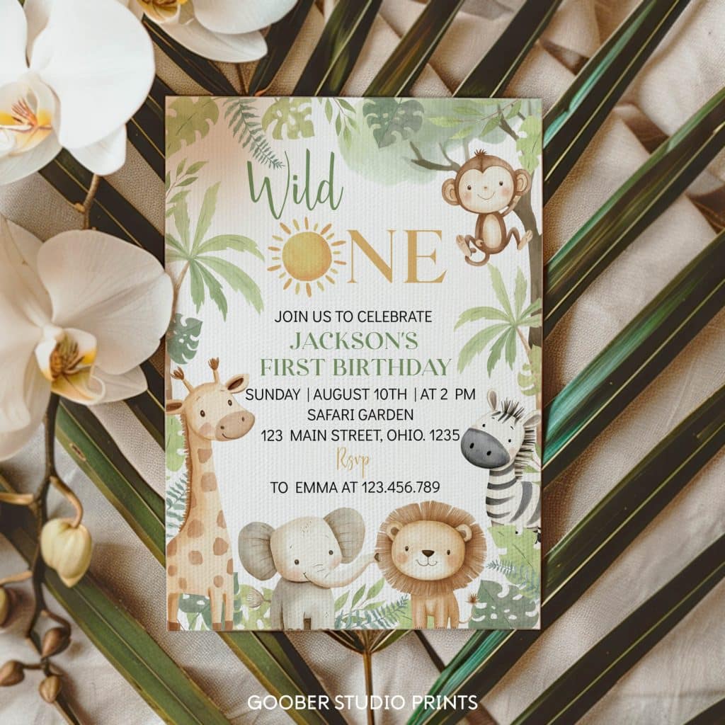 Safari Wild One Birthday Invitation - Goober Studio Prints