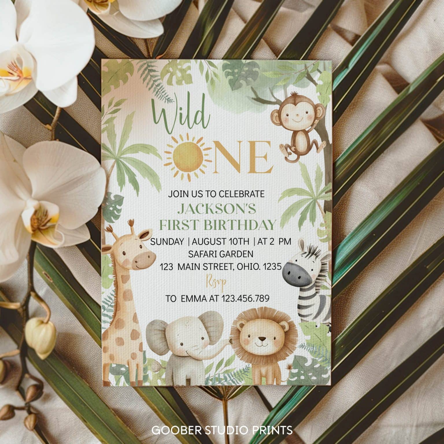 Safari Wild One Birthday Invitation - Goober Studio Prints